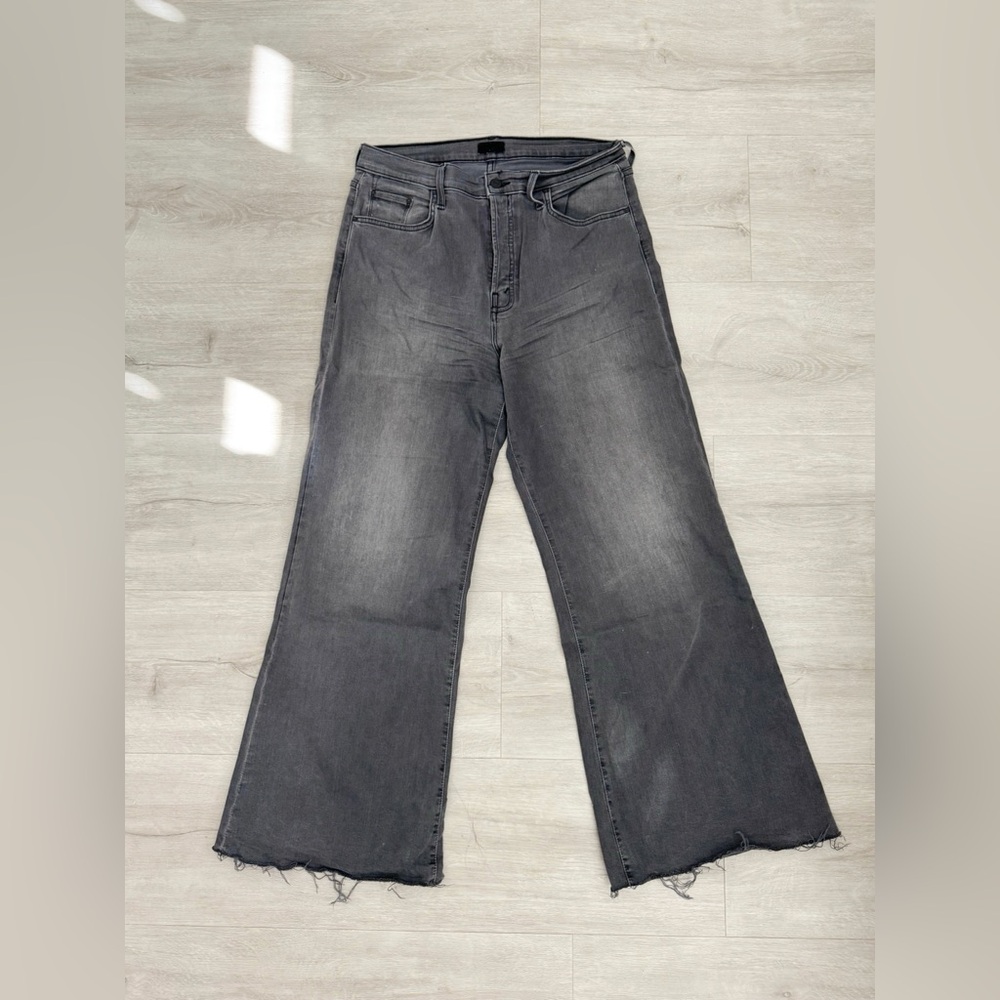 MOTHER Black Flare Jeans with Frayed Hem